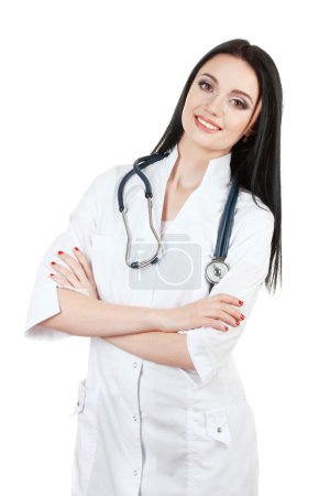 jeune beau médecin avec stéthoscope isolé sur blanc 
