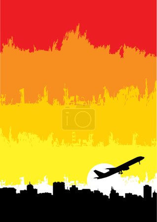 Avion sur fond de paysage urbain 