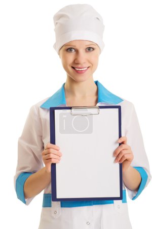 Infirmière avec tablette publicitaire 