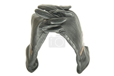 Gants en cuir noir serrent la main 