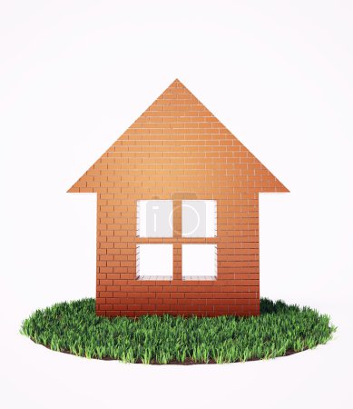 Un symbole de maison de brique dans une parcelle d'herbe 