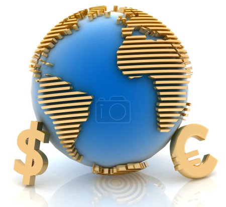 Globe avec des symboles de monnaie d'or 