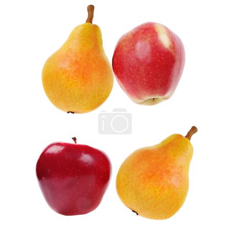Deux poires jaunes et deux pommes rouges 