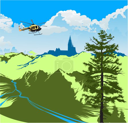 Hélicoptère survolant la vallée verte 