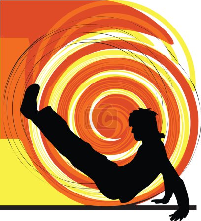 Breakdancer dansant sur la silhouette du stand de main. Illustration vectorielle 