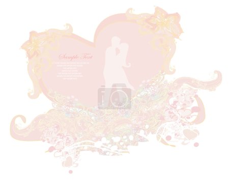 Carte de vœux floral avec silhouette de couple romantique