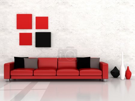 Intérieur de la chambre moderne, canapé rouge 