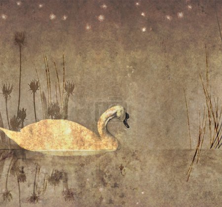 Belle illustration représentant un cygne dans un lac. élément de conception utile ou image de fond .