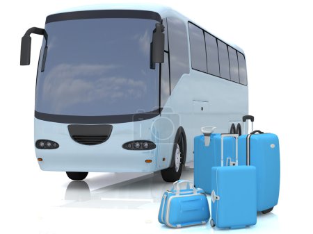 Bus et bagages sur fond blanc 