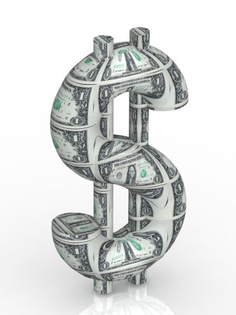 Signe de dollar 3d avec une enveloppe d'un dollar .