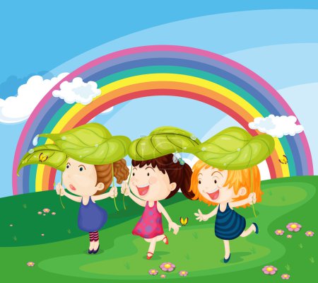 enfants avec arc-en-ciel 