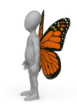 3d rendu de personnage de dessin animé avec papillon 
