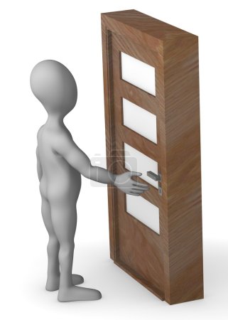 3d rendu de personnage de dessin animé ouverture de la porte 