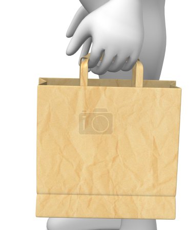 3d rendu de personnage de dessin animé avec sac à provisions 
