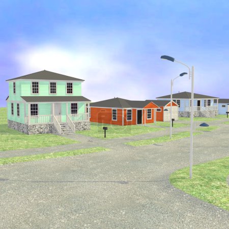 3d rendu du village américain 