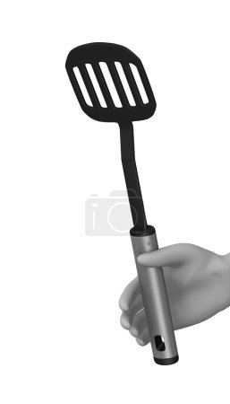 3d rendu de personnage de dessin animé avec ustensile de cuisine 