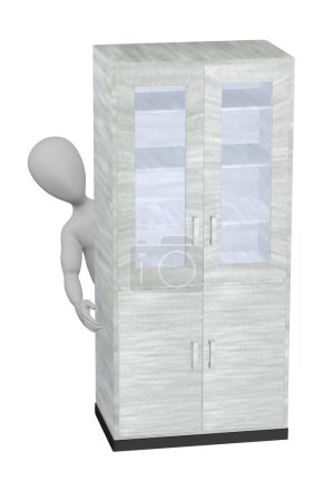 3d rendu de personnage de bande dessinée avec armoire 