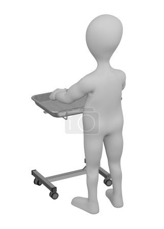 3d rendu de personnage de bande dessinée avec table médicale 
