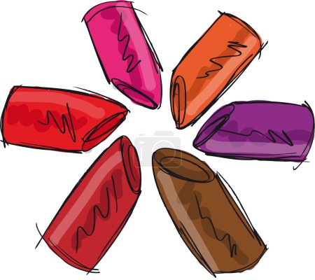 Croquis des rouges à lèvres. Illustration vectorielle 